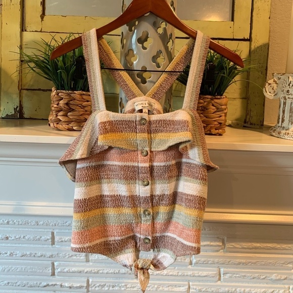 Madewell Tops - Texture & Thread Madewell Striped Knit Ruffle Accent Tank Top Size Small